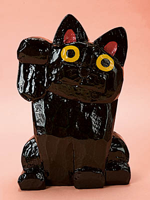 猫半面　木彫り蒔絵 木彫り 座禅猫 蜜蝋仕上げ 猫仏1701 | iichi 日々の暮らしを心地よく